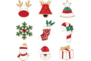 Kiiwah 9 sztuk zestaw broszek na Boże Narodzenie, urocze szpilki z Mikołajem, śnieżynką, reniferem, metalowe odznaki na Boże Narodzenie i Sylwester, prezent dla kobiet, mężczyzn, dzieci (vintage)