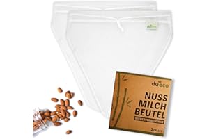 DuEco Lot de 2 sacs à lait de noix pour lait de noix bio et lait végétal – Mouchoir multi-usages pour fromage maison, jus de fruits et légumes (lot de 2) | Forme 2 V (28 x 30 cm)