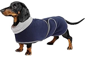Geyecete-Polarfleece Winter hundemantel fur Dackel,Miniatur Dackel Pullover,Warmes Einstellbar Hundejacke Hundeweste mit Geschirr öffnung-Navy Blau-S