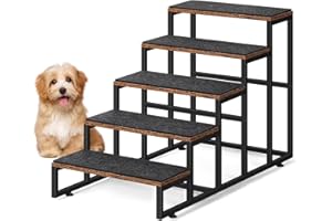 CADUKE Wooden Dog Steps for Bed & High Sofa, 5-Step Pet Steps 53cm High, Durable Cat Steps for Small Medium Dogs and Cats, Easy Assembly & Easy Climb