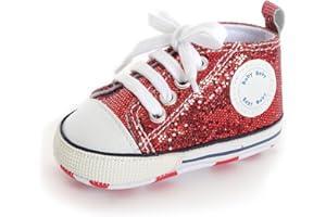 GINZER Toddler Infant Star High Top Baby Boy and Girl Sneakers Shiny Crib Shoes - Canvas Newborn Shoes, Fashionable Breathable Infant First Walking Shoes