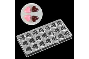 AWONLATE Molde de Chocolate Transparente, Moldes de Policarbonato, 21 Rejillas Policarbonato Transparente 3D Molde de Chocolate, Para Pastelería, Caramelos(Forma de Corazón)