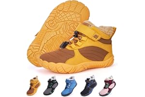 BibYuga Barfußschuhe Winter Kinder Winterschuhe Mädchen Jungen, Barfussschuhe Kinder Winter mit Warm Gefüttert, Wasserabweisend Winterstiefel Outdoor Rutschfest Traillaufschuhe