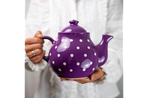 City to Cottage | Théière | Violette à pois blancs en céramique avec couvercle et anse faite et peinte à la main | Grande 1,7L 4-6 tasses
