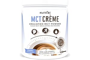 Nutribe Poudre MCT Crème C8 C10 - Crémeuse (protéines de lait) - Effet boost cétogène, 300 g, pour régime keto, jeûne intermittent