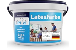 Plid® Latexfarbe Weiß matt - Abwaschbare Farbe Innen für Küche & Badezimmer - Latexfarbe abwaschbar leicht zu reinigen & nicht schlämmend - abwaschbar nicht füllend (2500ml - matt)