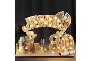 SONGLYPIAN 80. Geburtstag Geldgeschenke, 80 Geburtstag Mann und Frau Holz mit LED Lichterkette, Geschenke zum 80 Geburtstag Frau Mann, 80. Geburtstag Dekoration Gästebuch, DIY Geschenkideen für Familie Freunde