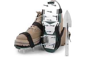lalago 1 Coppia Arieggiatore Prato Scarpe Chiodate Verde, Sandalo Livellatore per Ventilator con Velcro e Spatola, Scarificatore Arieggiatore Manuale, Scarpe per Arieggiare per Cortile Giardino