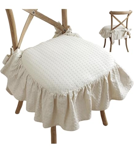 Coussin De Chaise à Volants Français - Housse Antidérapante Avec Attaches, 43x45 Cm, En Coton Doux