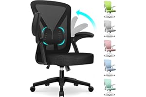 Hinonde Office Chair, Desk Chair with Folding Armrests and Rocker Function, 360° Swivel Chair, Height-Adjustable Office Chair, Ergonomic Home Office Chair with Breathable Mesh, Up to 150 kg