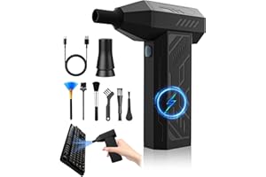 ALONGSTAR Compressed Air Duster 4 Gear Adjustable 130000RPM Electric Air Duster for Computer Keyboard, Rechargeable Cordless Air Duster for Outdoors, Car, Home Cleaning (Black)