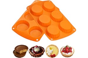 webake Moule Mini Quiche en Silicone Plat a Tarte Anti-Adhésif Moulle Mini Tartelette pour 6 Gâteaux Moule à Pâtisserie, Lot de 2