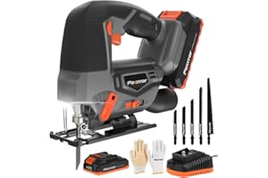 Seghetto Alternativo, Fexrror Seghetto Alternativo a Batteria 20V, Con 2,0Ah Batterie et Caricatore Rapido, 4 Impostazioni Orbitali, Angolo Regolabile ± 45°, 5 Lame, Cambio Lama Rapido