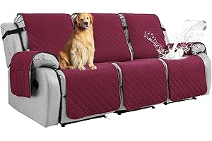 RAPRAP Recliner Sofa Cover 3 Seat, 100% Waterproof Non-Slip Three Seater Recliner Chair Covers with Pocket, Washable Reclining Couch Protector for Dogs, Pets,Red,3 Seats