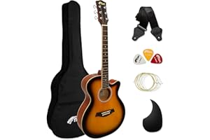 Tiger ACG1-SB34 Acoustic Guitar with Steel Strings – 3/4 Size – for Beginners aged 9+ – Bag, Strap, Spare Strings, Scratchplate and Pick Included - 6 Months Free Lessons - Sunburst
