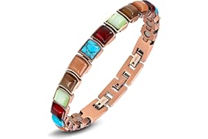 Jeracol Lymphatic Drainage Copper Magnetic Bracelets for Women,Copper Bracelet with Colorful Stone,Adjustable Length with Sizing Tool in Gift Box(Colorful Rectangle)