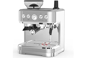Aptliton Espresso Coffee Machine with Grinder 15 Bar, Stainless Steel, PID Temperature Control, 250g Bean Hopper, 2.3L Water Tank, 360° Steam Wand, Double Cup Brewing, ETL Certified