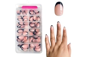 Uñas Postizas Francesas, 120 pz de Uñas Cortas en Forma de Almendra, ZAHRVIA Uñas de Imitación Corta Francesas X-Coat Tips con Pre-Aplicado DIY Nail Art (Arco Profundo Corto Redondo)