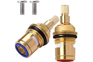 HYUELEFU 2PCS Replacement Tap Valves Brass Tap Mixer Tap Cartridge Quick Opening Copper Valve core Faucet Ceramic Stem Disc Cartridge Faucet with Screws for Bathroom Kitchen (Hot&Cold)
