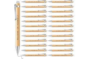 Tenare 24 Penne Ispiratrici Motivazionali Penne a Sfera con Citazione Positive Penne a Sfera Retrattili in Legno di Bambù Penne a Sfera Inchiostro Nero per Ispirazione per Apprezzamento Scuola