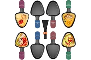 Zalava 8er Set Raclette Pfännchen antihaftbeschichtet, Mini Grill Pfännchen Ersatz mit 8 Schaber und buntem wärmeisoliertem Griff, Grillen von Käse, Eiern