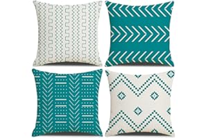 DWDC Fundas de Cojines 45 x 45 cm Fundas de cojines Farmhouse, Juego de 4 Fundas de Cojín Cuadradas de Patchwork Textura Verde Azulado para sofá Sofá Silla Dormitorio Decoración Moderna Hogar Oficina Sofá