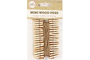 CRAFT 36 Mini Wooden Pegs with 2m of Jute String Christmas Cards Photos Notes