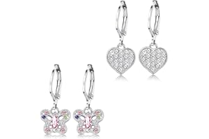 LOLIAS 2-3 Paires Acier Inoxydable Amour Papillon Boucles D'oreilles pour Femmes Filles Fleur Clou D'oreilles Zircon Hexagone Multicolore Pendantes Mignon Boucles D'oreilles pour les Enfants