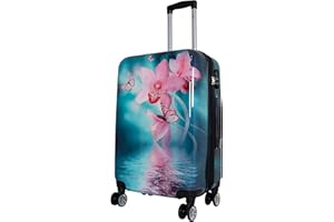 Trendyshop365 Hardcase Citykoffer - Blumen-Motiv Orchidee - 67 Zentimeter 66 Liter 4 Räder Zahlenschloss bunt