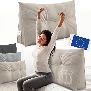 Oreiller De Dossier Avec Bras - Support Lombaire Pour Lit, Canapé, Voyage - Tissu Velours, 60x42x20 Cm