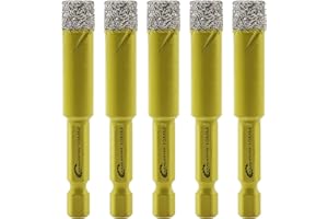 Foret Diamant Sec Set - 5 pièces 10mm SANLEETEK Trépan Diamant avec Queue à Changement Rapide pour Marbre Granit Céramique Porcelaine Carrelage Grès Quartz