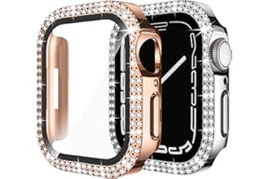 Recoppa Bling Case Compatible for Apple Watch Series 7 45mm with Tempered Glass Screen Protector, Hard Bumper Shockproof Anti-Scratch Full Protective Shiny Cover for iWatch 45mm(RoseGold/Silver)