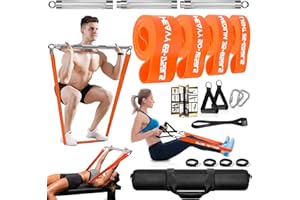 DASKING Zestaw taśm oporowych z odpinanym drążkiem do ćwiczeń, 4 różne poziomy taśm do podciągania – zestaw do ćwiczeń fitness 226 kg do treningu siłowego, pilatesu, jogi, domowego sprzętu sportowego