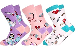 Kaempe 3 pares de calcetines de enfermera, regalos divertidos de enfermería, regalo de formación de enfermería, calcetines divertidos personalizados para cuidadores, regalo divertido feliz de Navidad