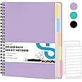 Koogel Hardcover Spiral Notebook with Tabs, A4 Journals with Deviders 5 Subject Project Spiral Notebook Perforated Edges for School Office, Purple