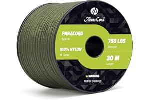 Abma Cord Paracord 750lb 4mm 30m 100% Nylonowa Sznurek Linka 11-żyłowa Typ IV do Biwakowania, Majsterkowania, Zewnątrz, Survivalowy - Max. 340kg (750lb) - Zielony wojskowy