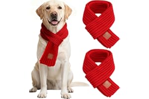 HYLYUN 2 Stück Weihnachtsschal Hund, Hunde Weihnachtskostüm Schal Gestricktes Kostüm, Rot Winter Haustier Schal Weihnachts Halstuch Hund