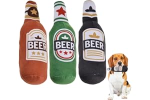 Mecmbj hundespielzeug quietschend, hundespielzeug unzerstörbar, 3 Stück weicher Bierflasche Hunde spielsachen, Plüsch-Kauspielzeug Hundespielzeug für kleine und mittelgroße Hunde (Braun, Grün, Grau)