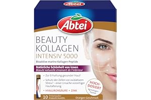 ‎ABTEI Abtei Beauty Kollagen Intensiv 5000 - Für natürliche Schönheit von innen - 5 g Kollagen-Peptide, Hyaluronsäure, Zink und Vitamin C - Hochdosiert, zuckerfrei - 10 Trinkampullen