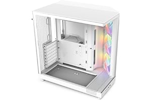 Nzxt H6 Flow RGB CC-H61FW-R1 Boîtier Moyen-Tour Compact Double Chambre Airflow Comprend 3 Ventilateurs 120 mm RGB Panneaux panoramiques en Verre Panneaux Airflow Haute Performance Blanc