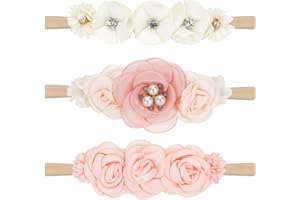 Lusofie 3Pcs Baby Girl Nylon Headbands Floral Infant Flower Elastic Hair Band Bows Wraps for Newborn Toddler Hair Accessorie