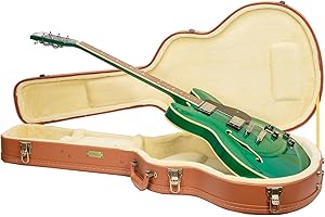 Crossrock Relief Series 335 Guitar Case for ES-335 & Semi-Hollow Electric Guitars | Carved Red Wood Finish, Ivory Plush Interior, Lock – Premium Wooden Hardshell -Redwood (CRW630SARO)