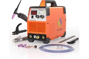 HITBOX Saldatrice TIG 200A 230V HF TIG/MMA 2-in-1, Display Digitale, Ciclo di Lavoro 80%, per Acciaio al Carbonio, Ferro e Acciaio Inossidabile, con Torcia TIG e Kit MMA (TIG200)