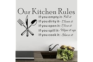 QUANYUCHANG Our Kitchen Rules Wall Decal Vinyl Wall Stickers Removable Wall Decor Art DIY Knife Fork Spoon Quotes Sticker Mural for Dinner Room Livingroom Window Home Decoration Wallpaper