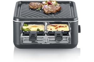 ‎SEVERIN SEVERIN Mini Raclette-Grill für 4 Personen, kleines Raclette mit antihaftbeschichteter Grillplatte, Extra Tiefe Pfännchen, Kompakter Tischgrill, 600W Leistung, Black Line, RG 2360