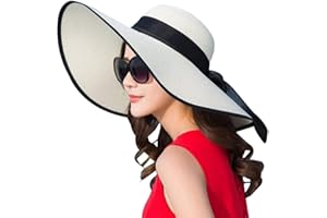 DRESHOW Donna Cappello da Sole Protezione UV Paglia da Cappello Della Cappello da Spiaggia Estate Cappello di Paglia Cappuccio UPF 50+