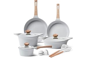 RIOVARM Zestaw garnków i patelni indukcyjnych z pokrywką granitową powłoką nieprzywierającą, zestaw garnków i patelni, 11-częściowy zestaw naczyń kuchennych bez PFOA z patelnią do smażenia, garnkiem do zupy, rondel