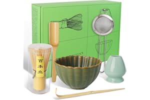 hzuisst Matcha Kit, 6 Pezzi Matcha Set con Frusta Matcha, Ciotola per Matcha, Supporto per Frusta in Ceramica, Cucchiaio, Paletta da Tè, Setaccio, Macha Tea Kit per Preparare Tè Matcha
