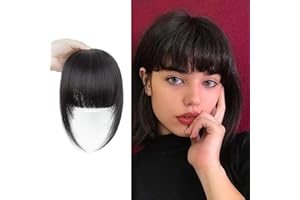 GIEEU Frangia in 100% capelli umani con clip, extension per donne, frangia con tempie, colore naturale, lavabile, per tutti i giorni, matrimoni, feste (resistente al calore, leggera)