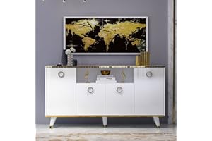 ‎HOMIDEA Sophia Console - Chest of Drawers - Sideboard - Buffet - Cupboard - Shelf with 4 Doors for Living Room, Kitchen, Hallway and Office in Rustic Design (Console - white).